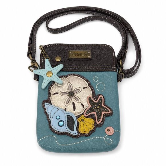 Chala Handbags - Chala Sea Life Crossbody Phone Purse Teal Sand Dollar Starfish Shell Bag